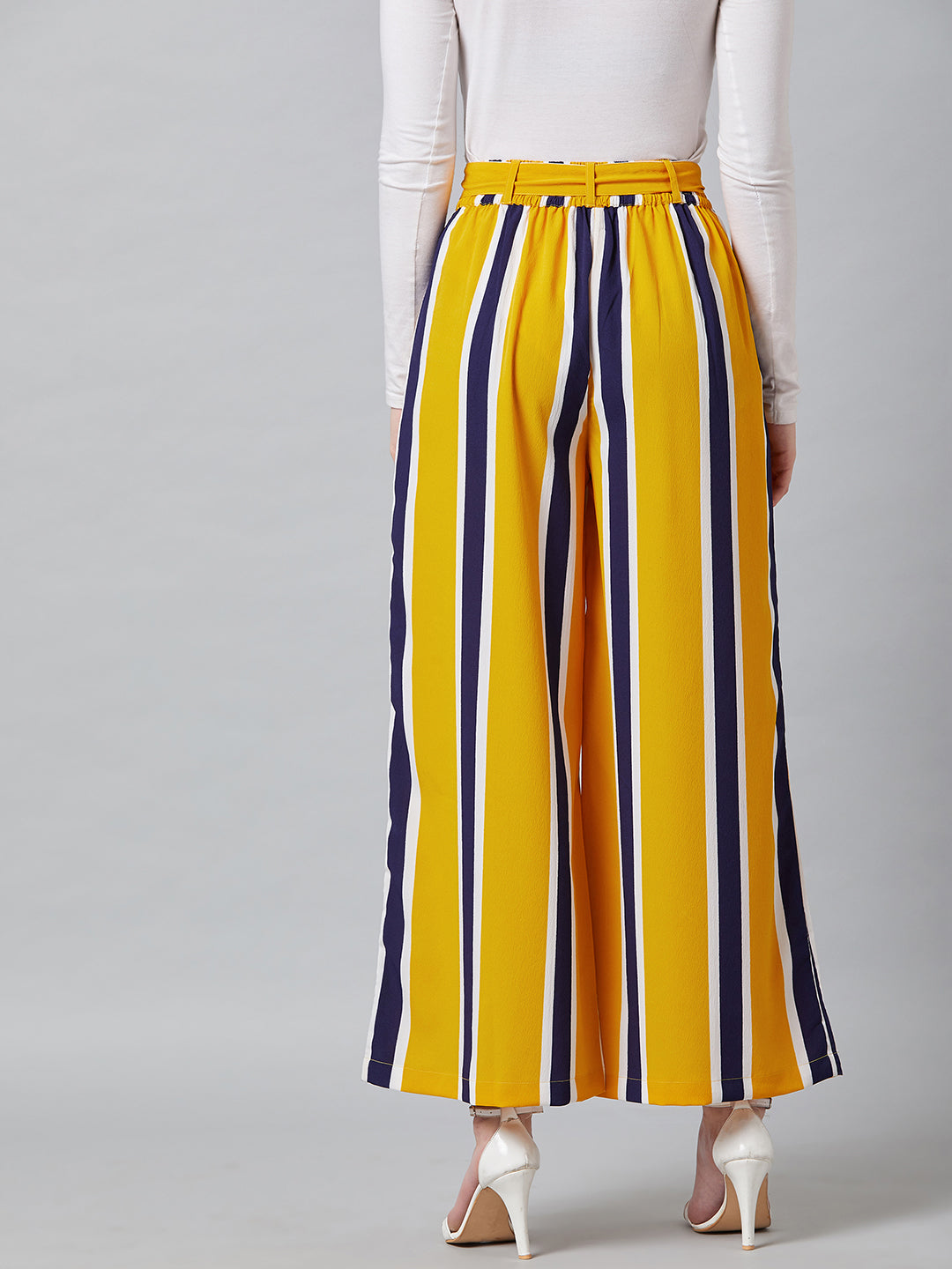 PANIT Women Yellow & Blue Relaxed Loose Fit Striped Trouser