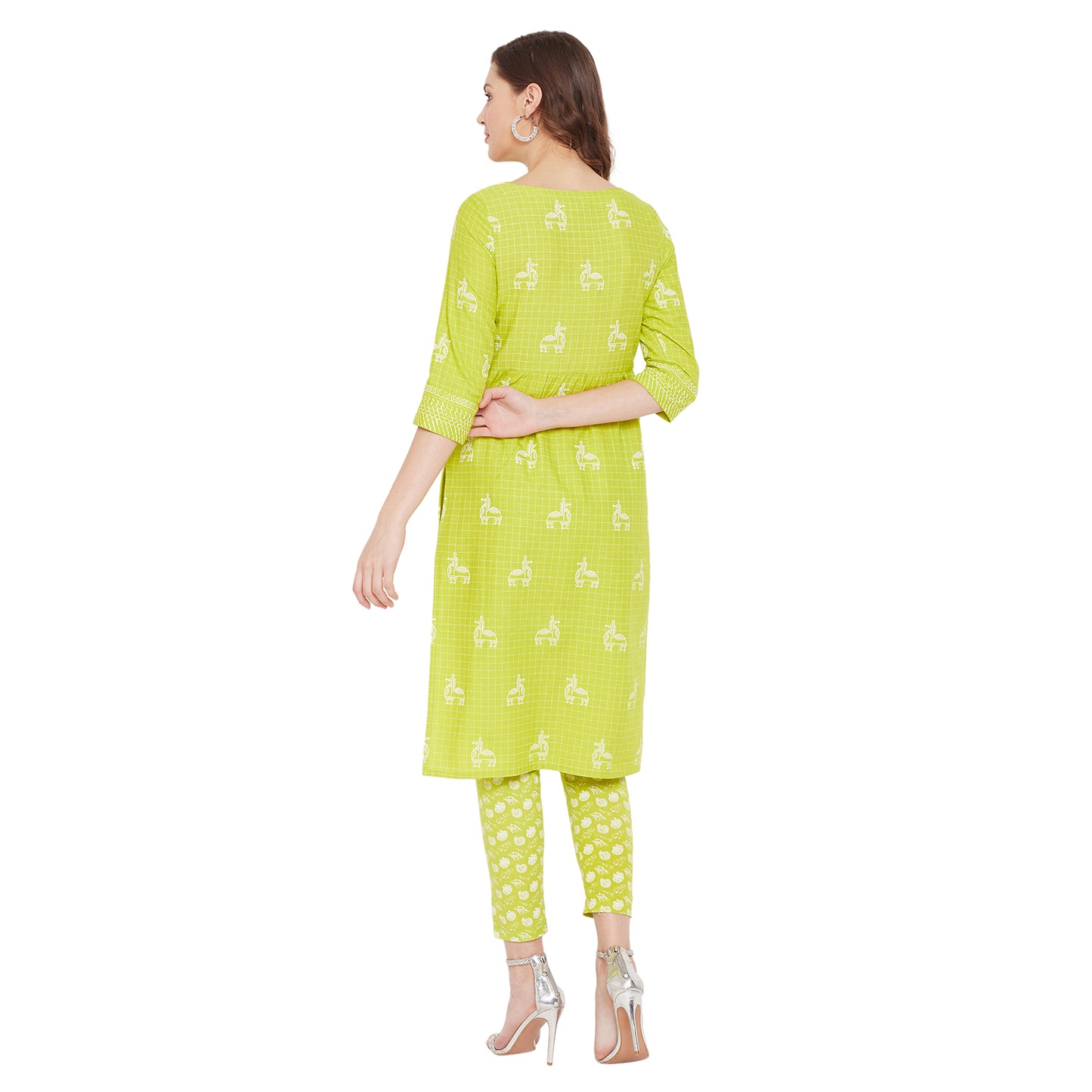 Lime green block print kurta with matching trouser