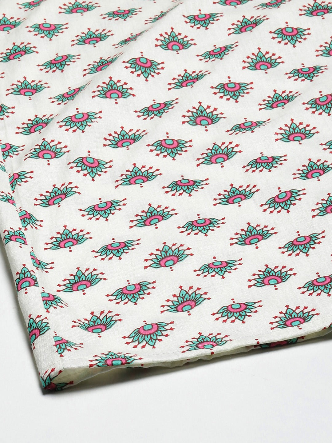 Women Off White & Green Cotton Ethnic Motifs Printed Flared Palazzos