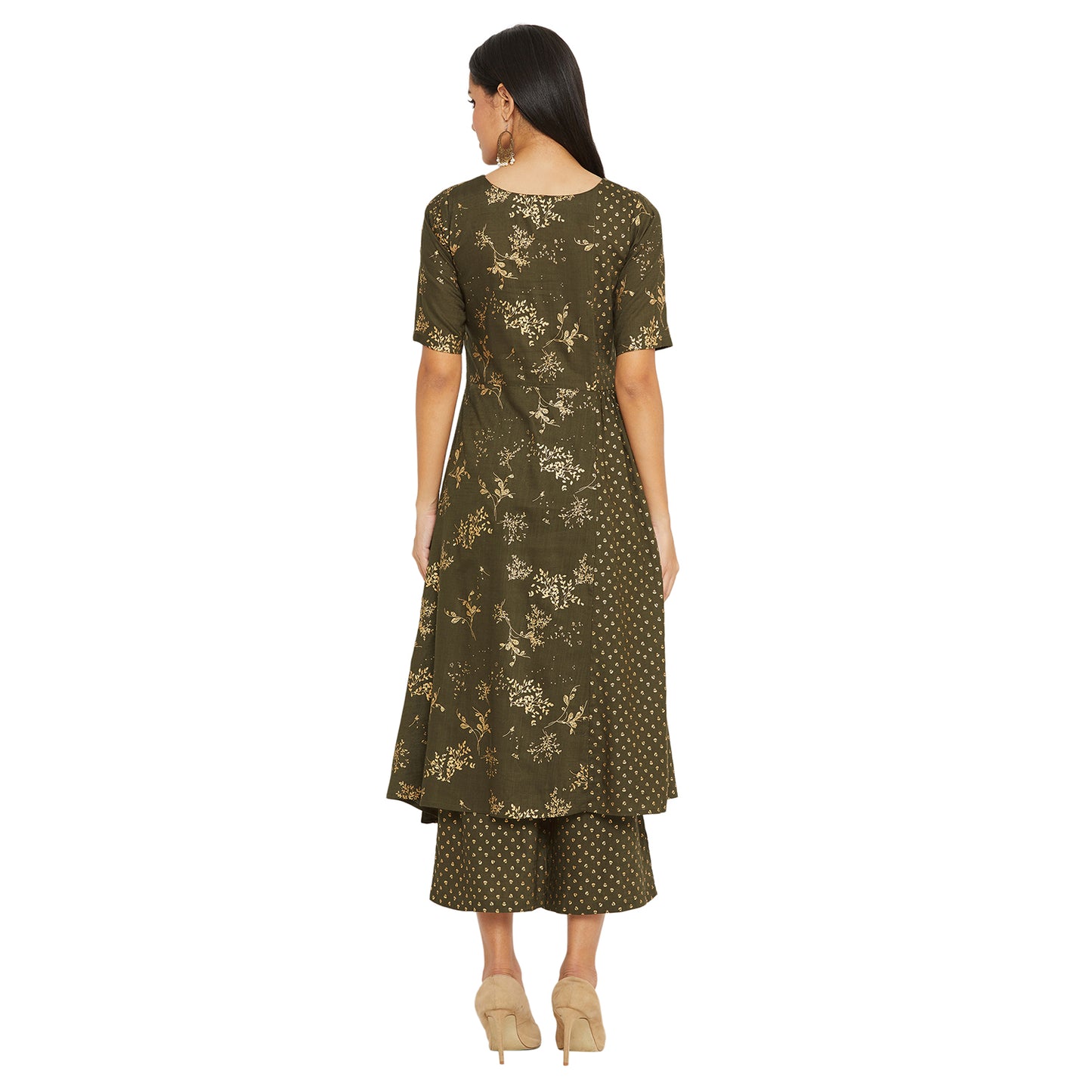 Mehndi Golden Foil Printed Kurta Set
