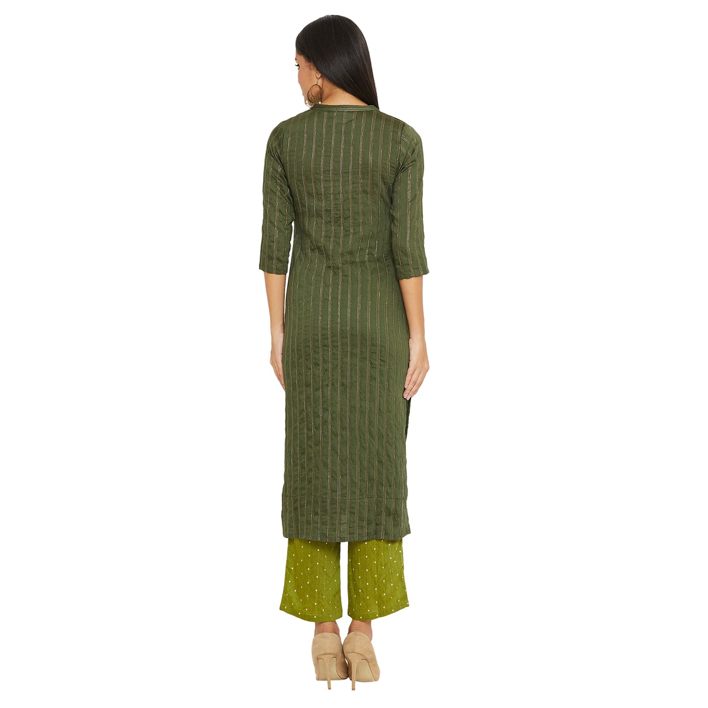 Lurex Dark Mehndi Colour Kurta With Green Trouser