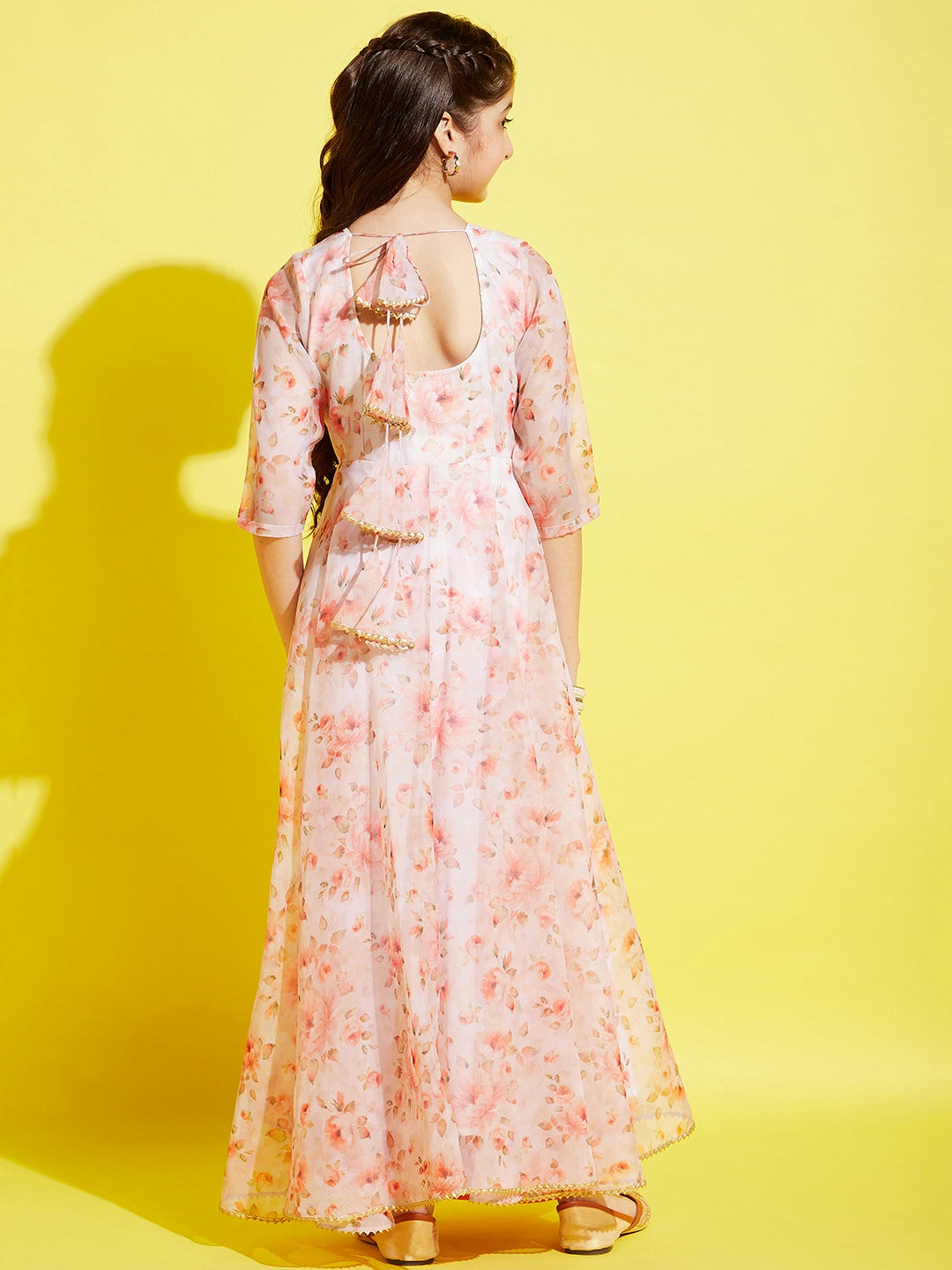 Peach-Coloured Floral Maxi Maxi Dress