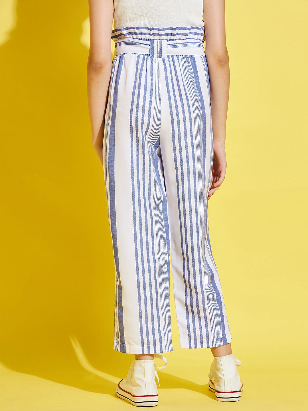 Girls White and Blue Striped Peg Trouser