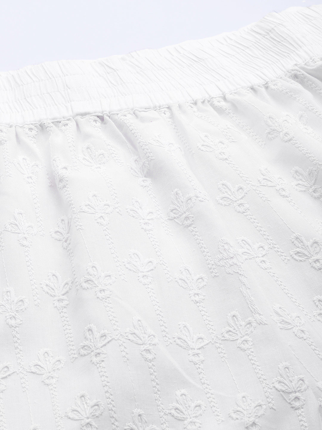 Women White Floral Embroidered Cotton Palazzos