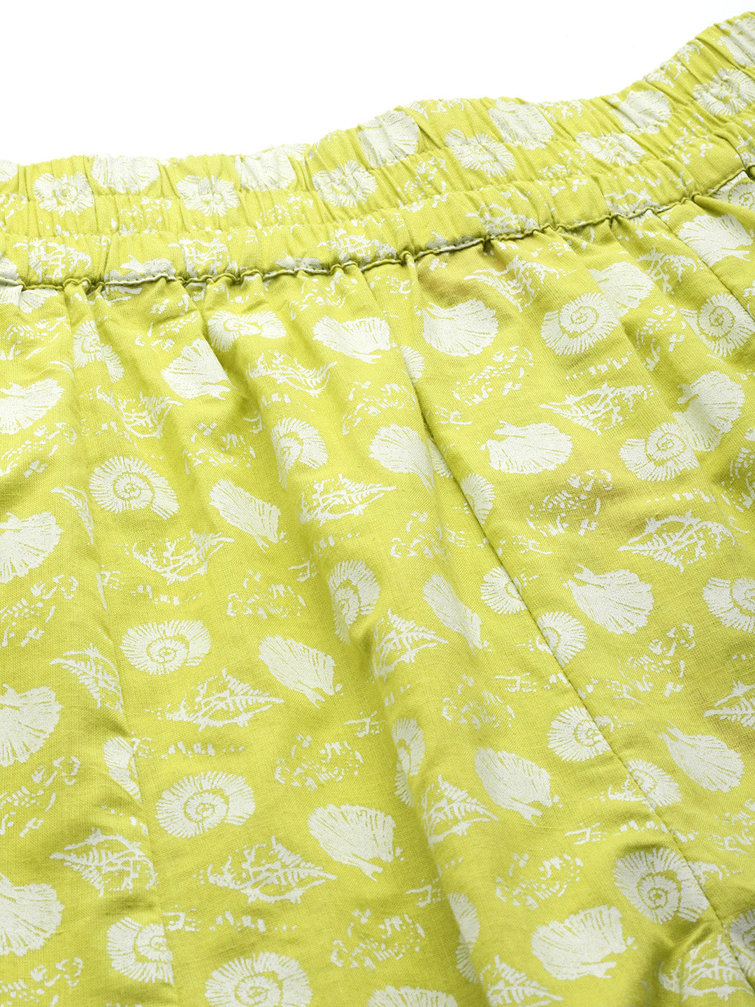 Women Lime Green & White Ethnic Motifs Printed Cotton Palazzos