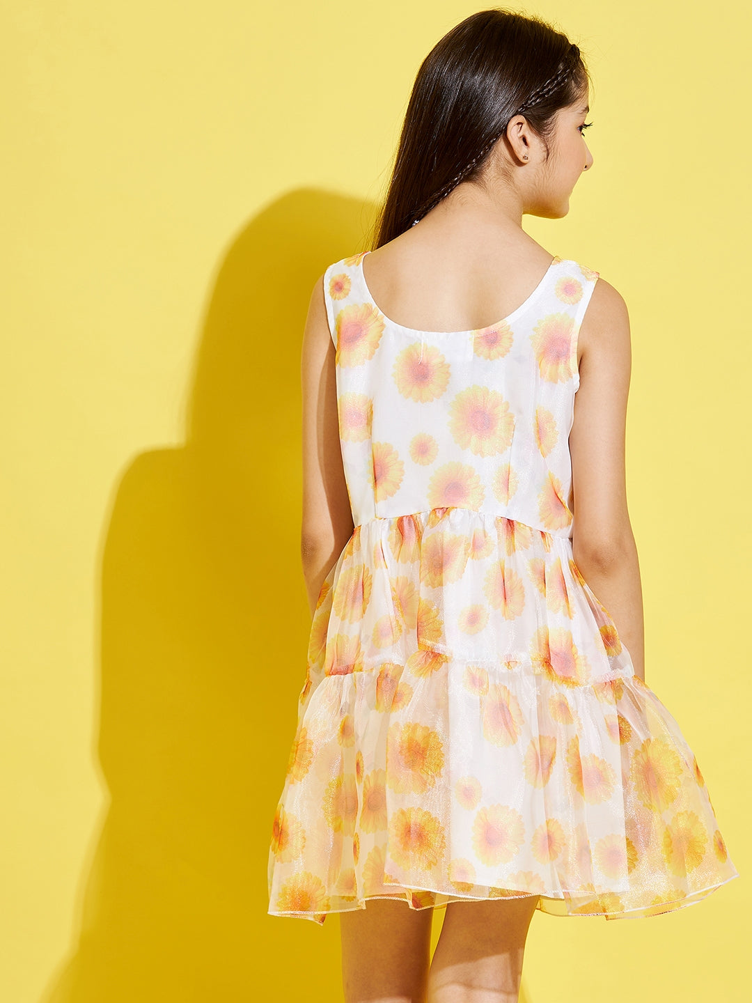 Girls Cream-Coloured & Yellow Floral Dress