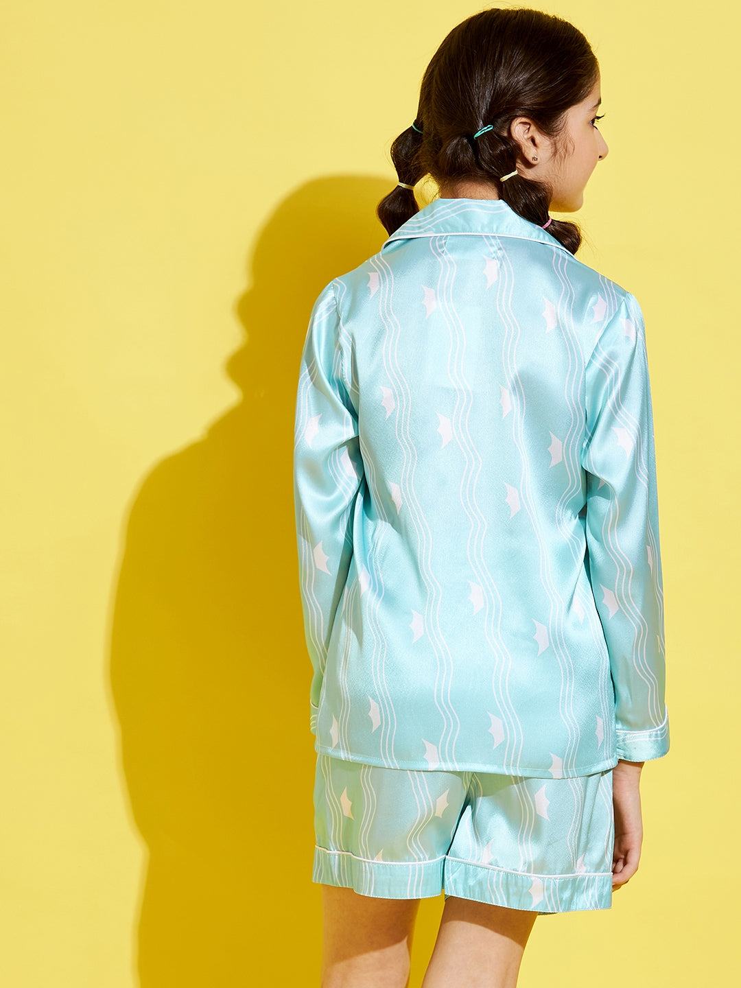 Girls Turquoise Blue & White Printed Night suit