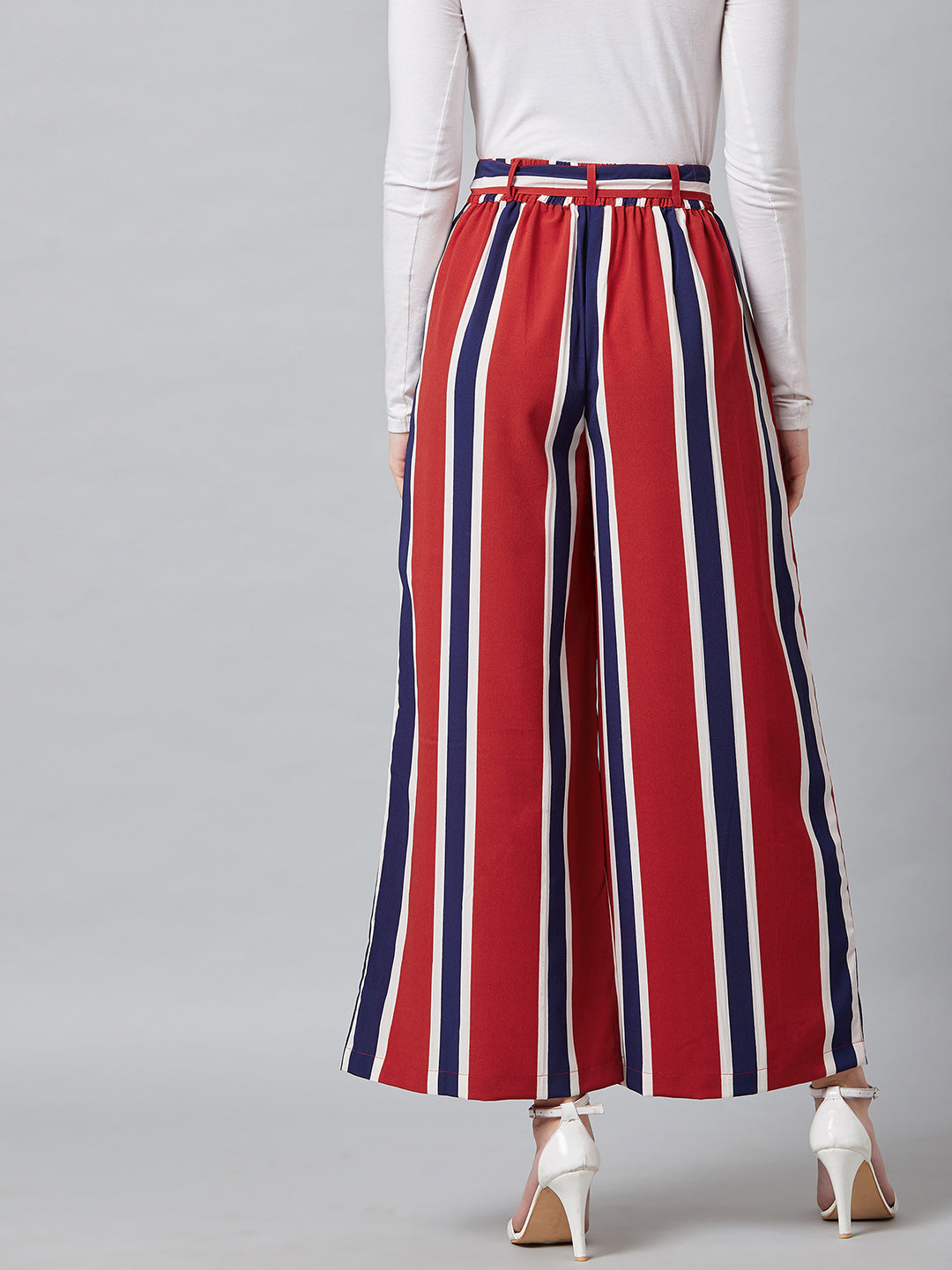 PANIT Women Red & Blue Striped Flared Trouser