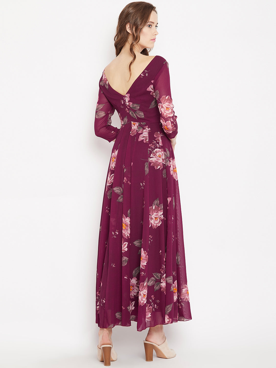 Women's Plum Multi colour Floral print Maxi dress