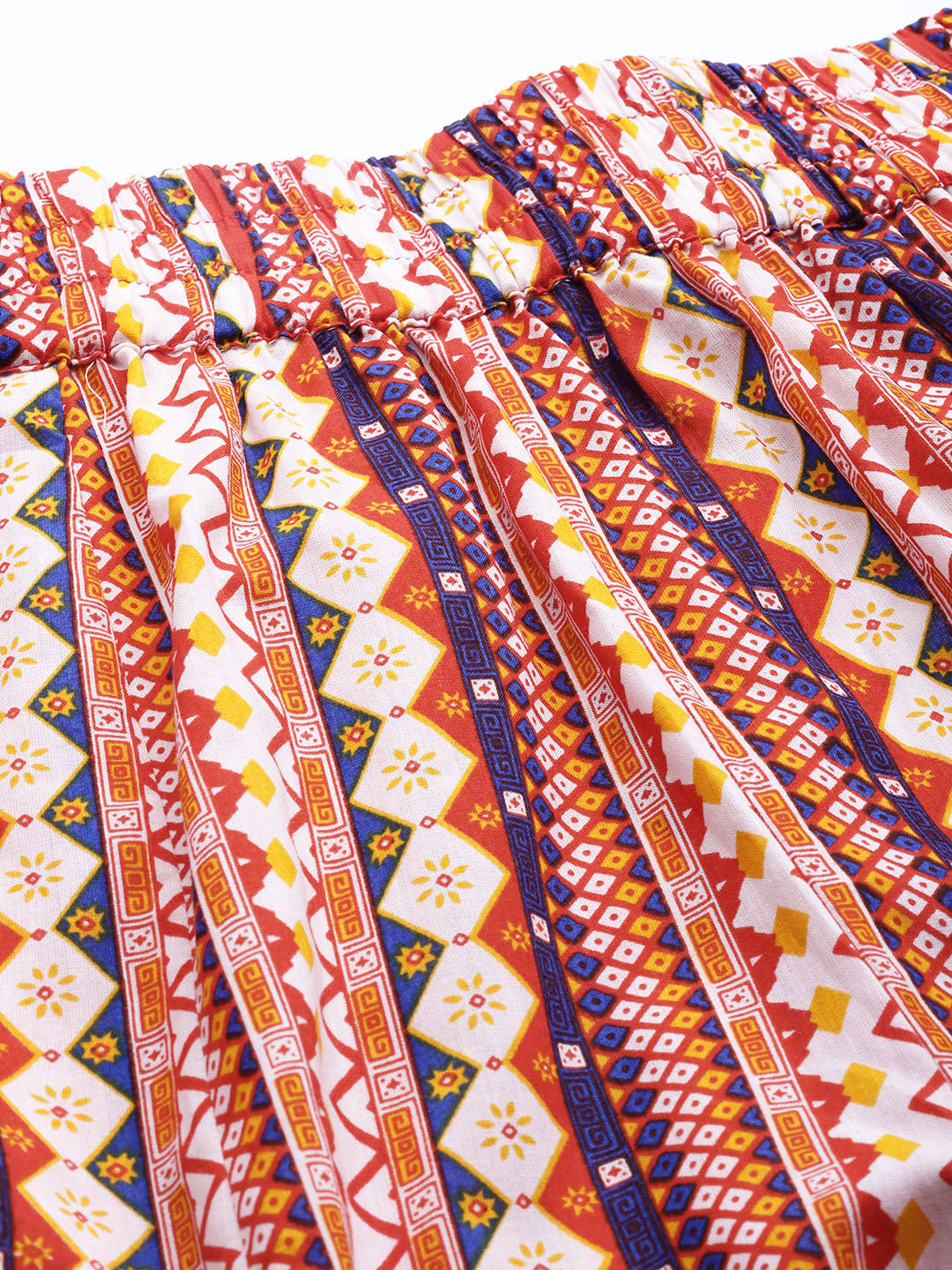 Women Off White & Orange Printed Cotton Palazzos