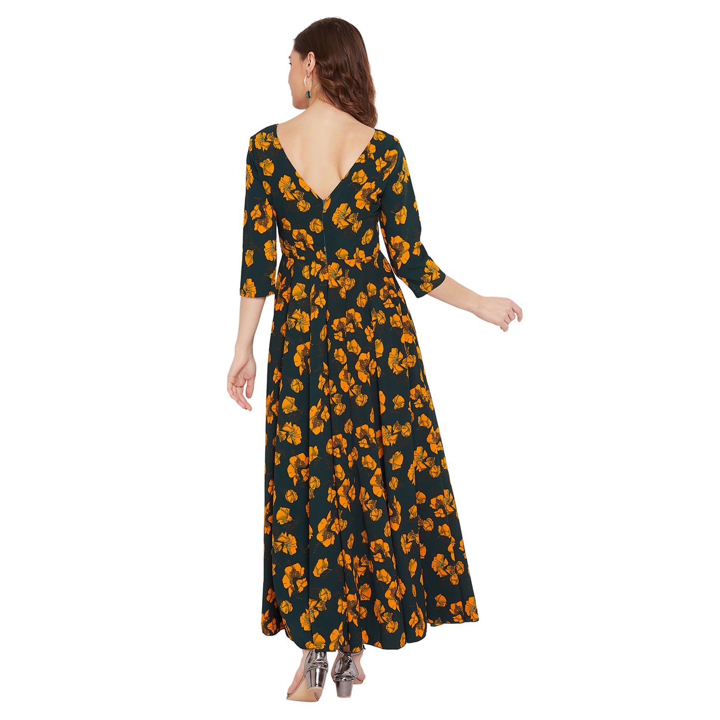 Women Dark Green Printed Maxi Dress