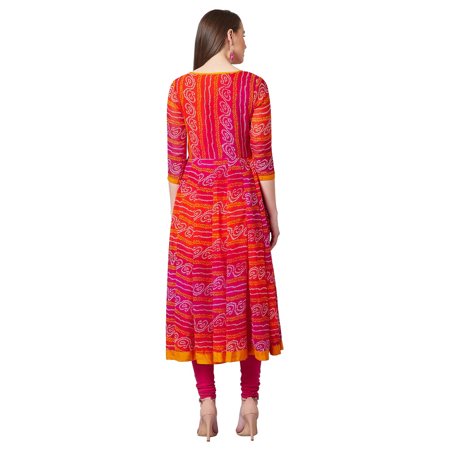 Women Red & Orange Printed Anarkali Kurta