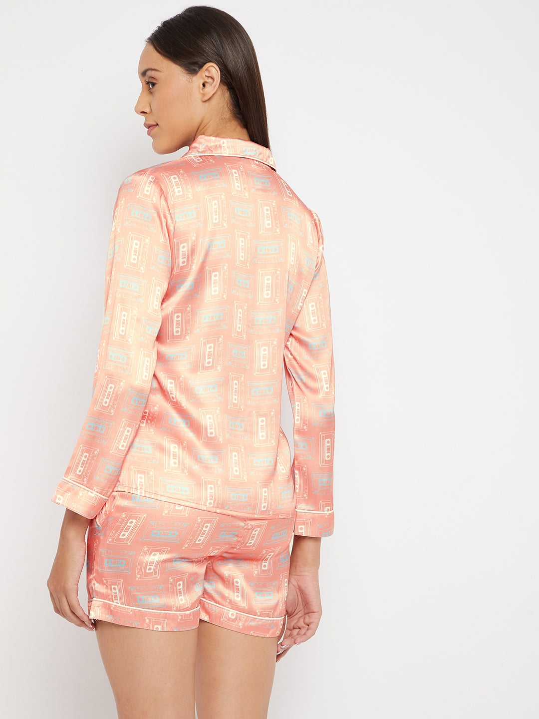 Women Pink & Beige Printed Night suit