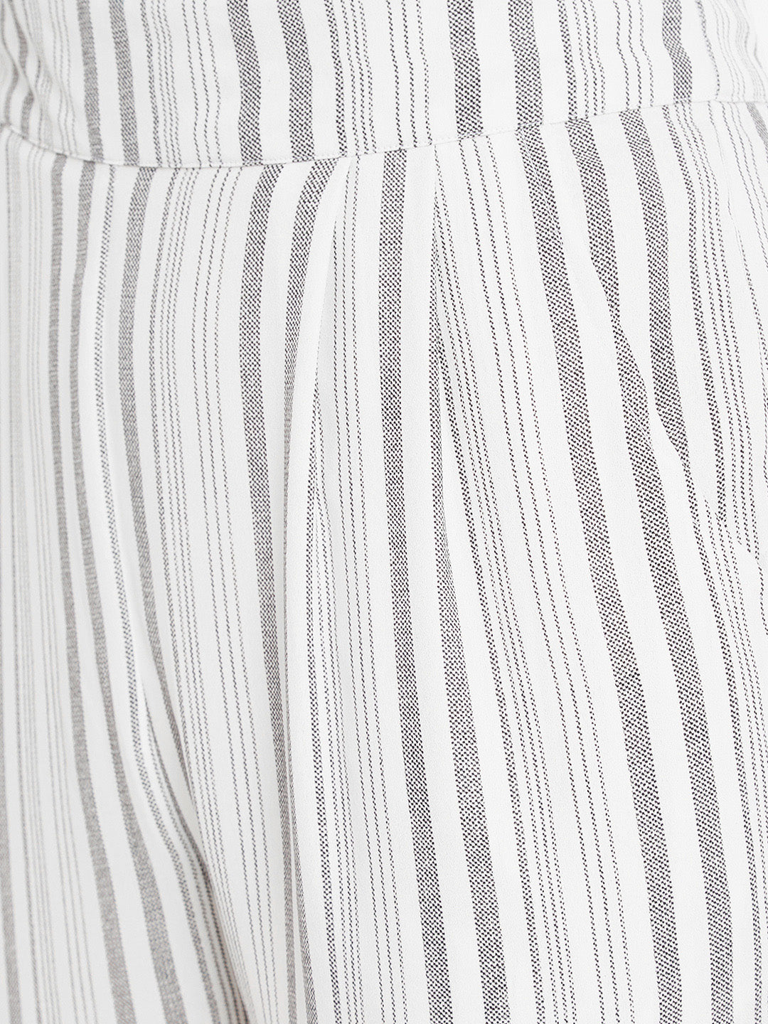 Women's ivory and grey stripes elasticed waist trouser