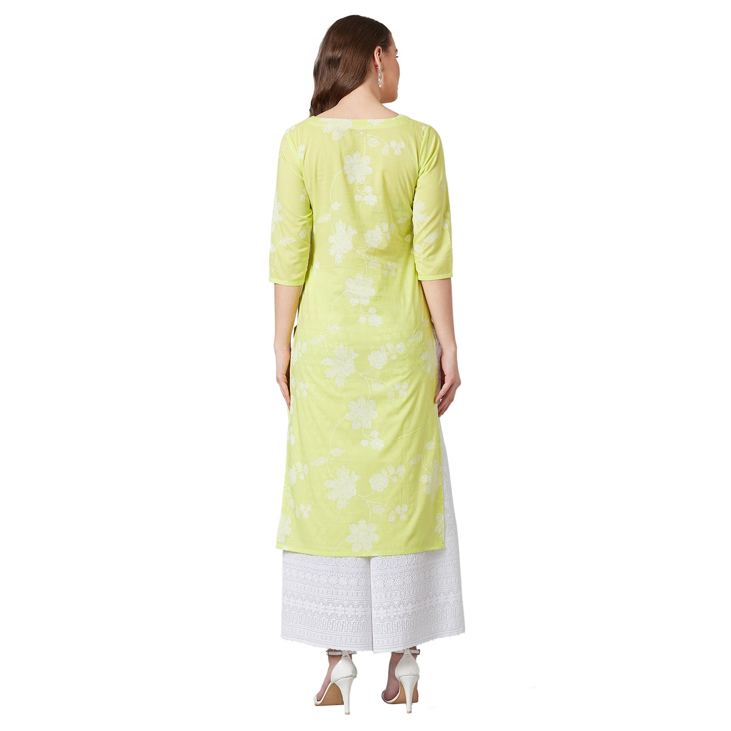Women Lime Green Printed Straight Kurta