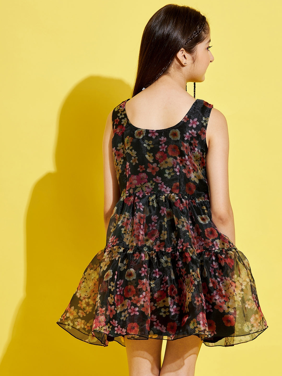 Girls Black & Red Floral Dress