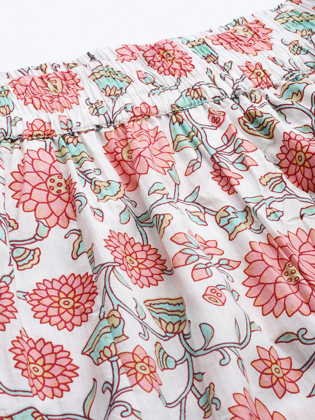 Women Off White & Green Ethnic Motifs Printed Cotton Palazzos