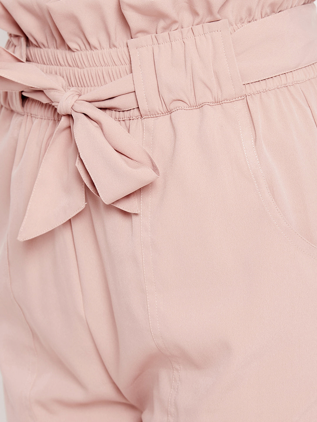 Women's solid rose gold pleated high waist trouser