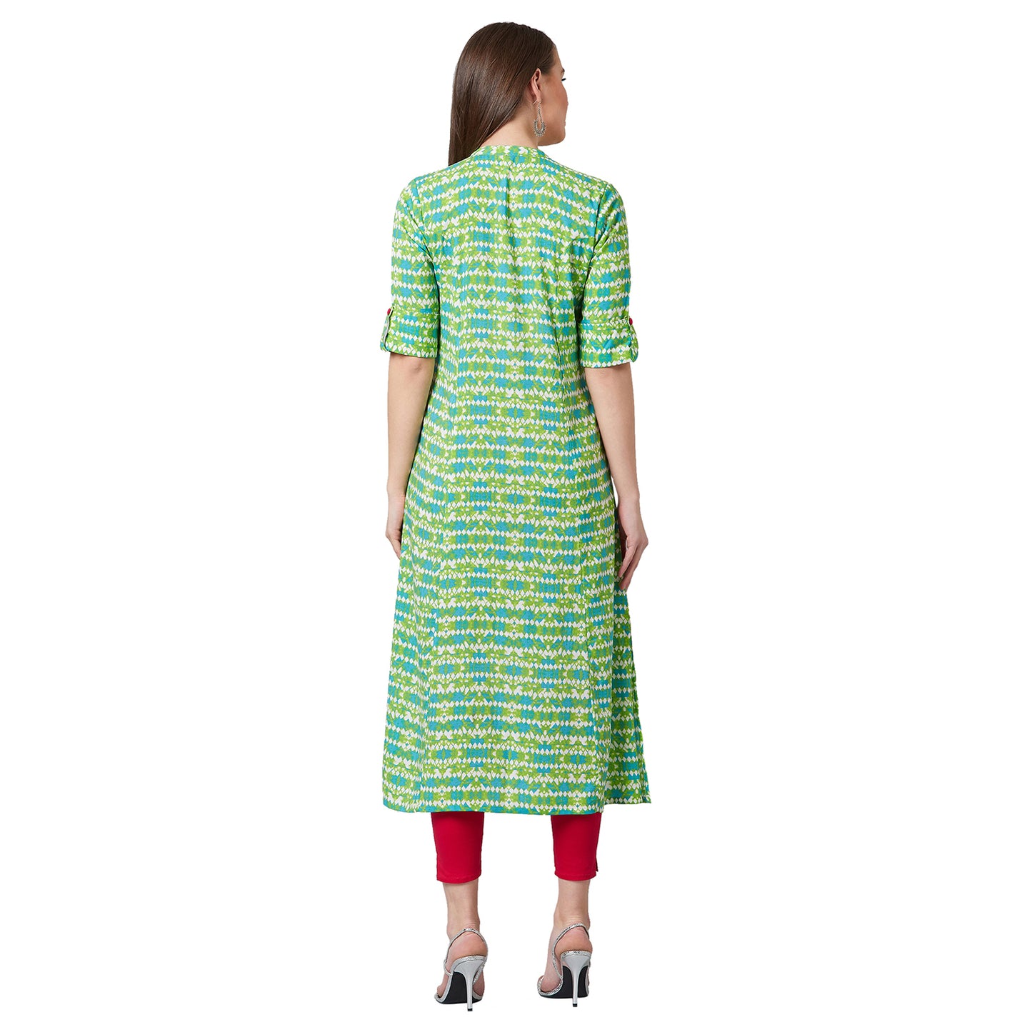 Women Green Printed A-Line Kurta