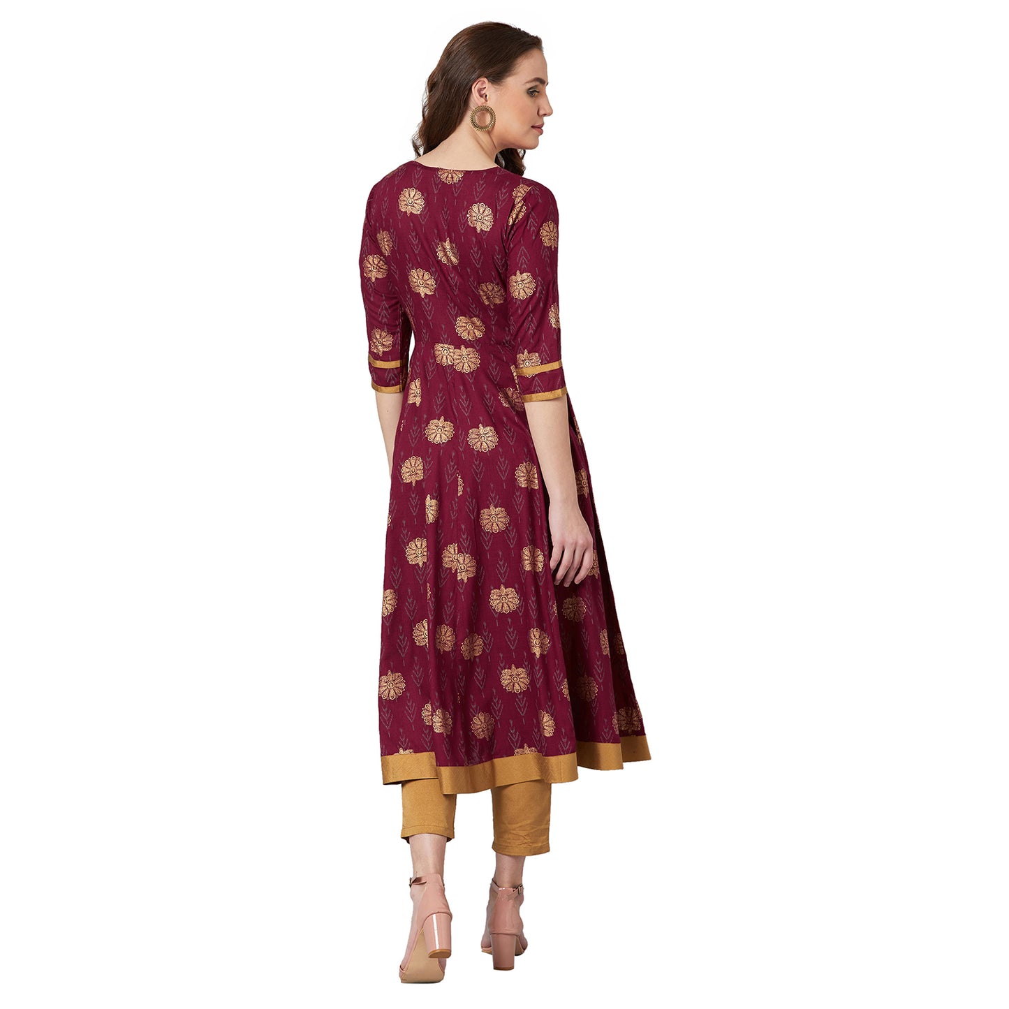 Women Maroon Printed Anarkali Kurta