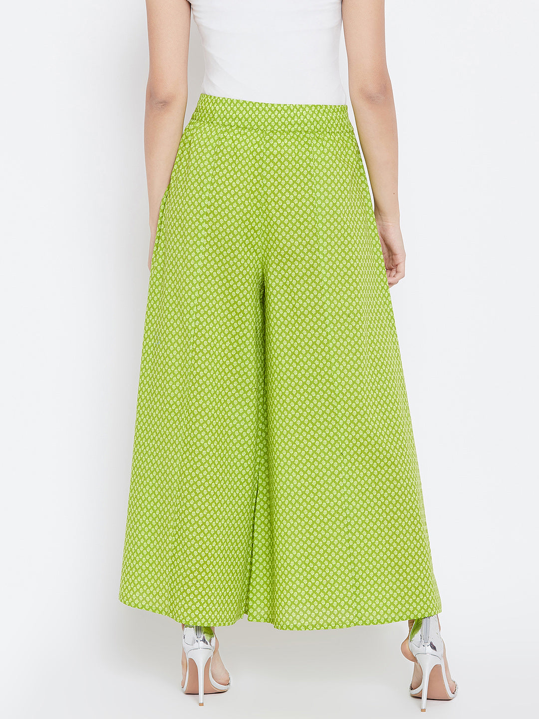 Women Green Printed Flared Palazzos