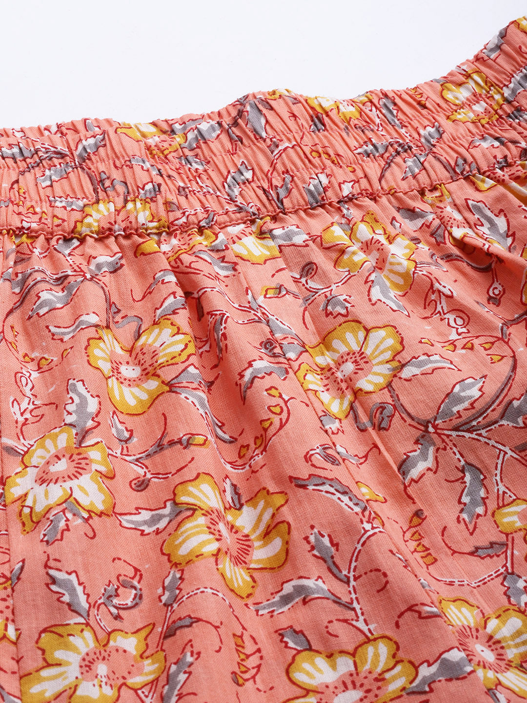 Women Coral Pink & Yellow Floral Printed Cotton Palazzos