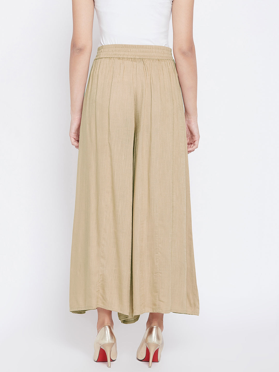Women Beige Relaxed Flared Solid Parallel Palazzo