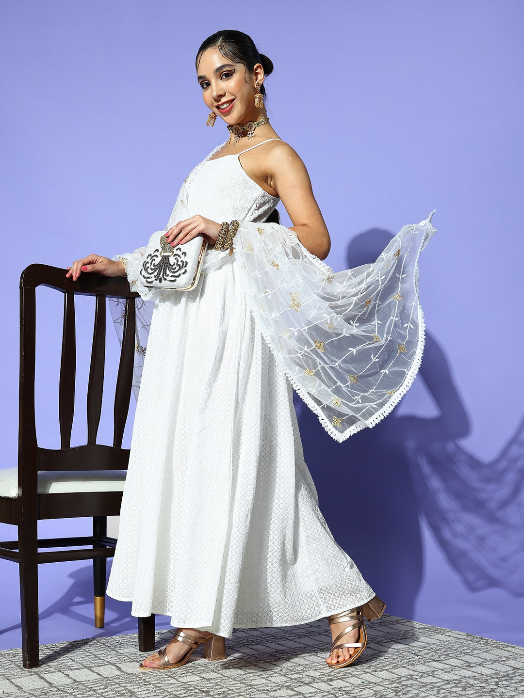 PANIT Women White Ethnic Motifs Noughties Spaghetti Dress