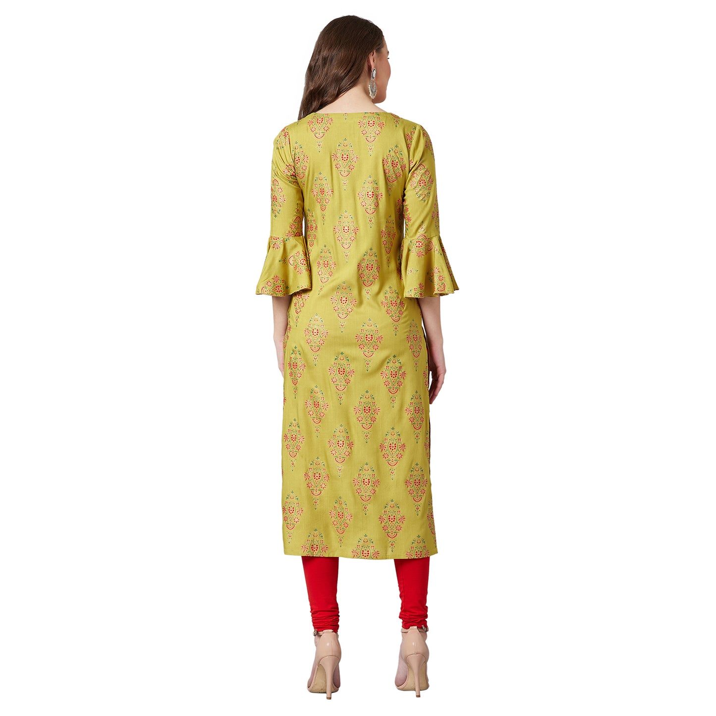Women Mustard Yellow Printed A-Line Kurta