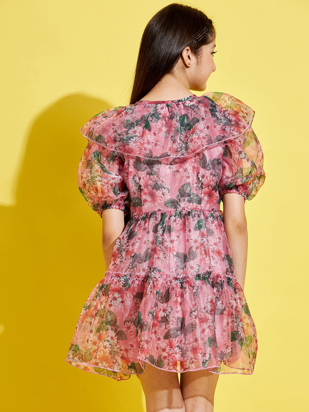 Girls Pink & Black Floral Dress