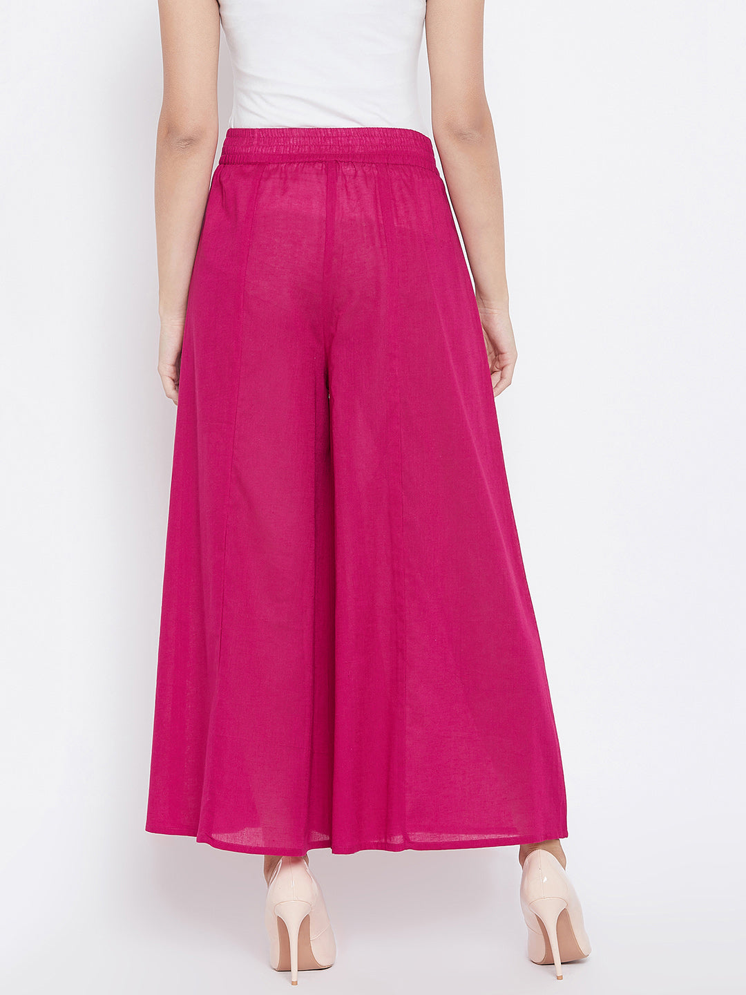 Women Magenta Flared Solid Palazzos