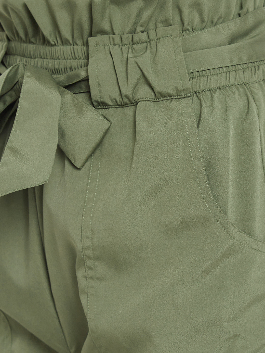Women's solid olive pleated high waist trouser
