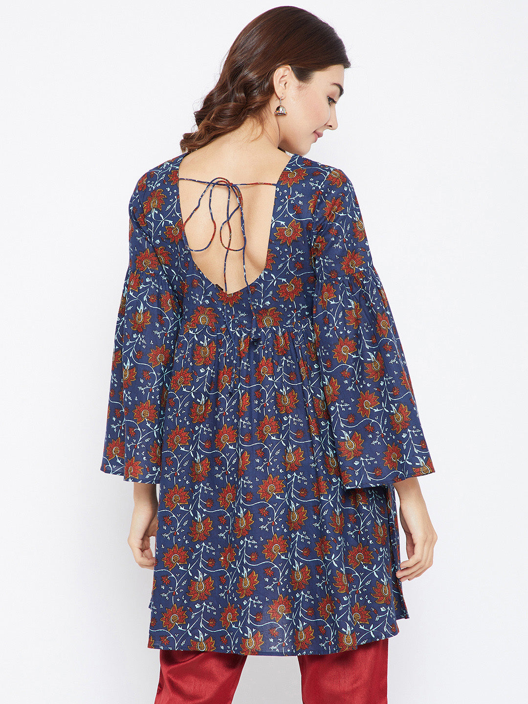 Women Navy Blue and Maroon Printed Kurtis