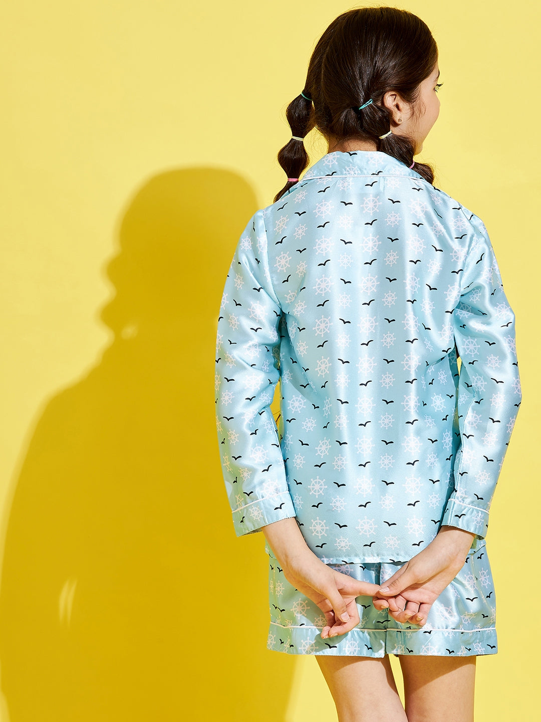 Cherry Jerry Girls Turquoise Blue White Printed Night suit