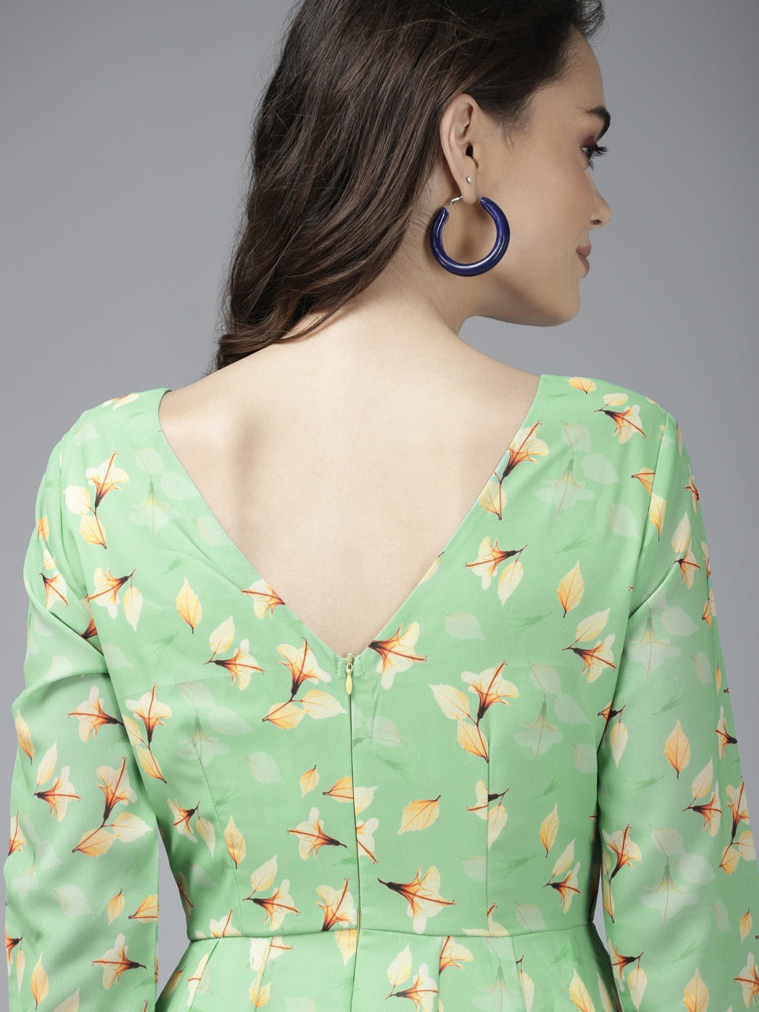 Green & Yellow Floral Georgette Maxi Dress