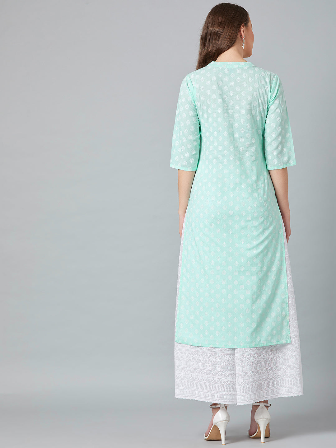 Women Turquoise Blue Printed Straight Kurta