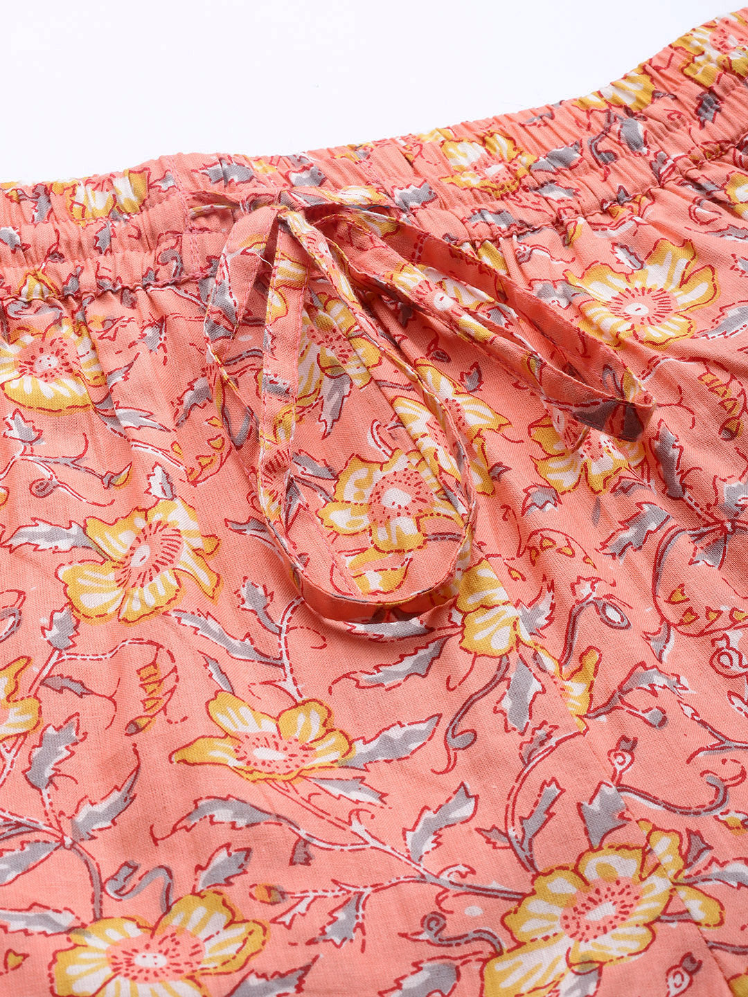Women Peach-Coloured & Yellow Cotton Floral Printed Comfort Fit Trousers