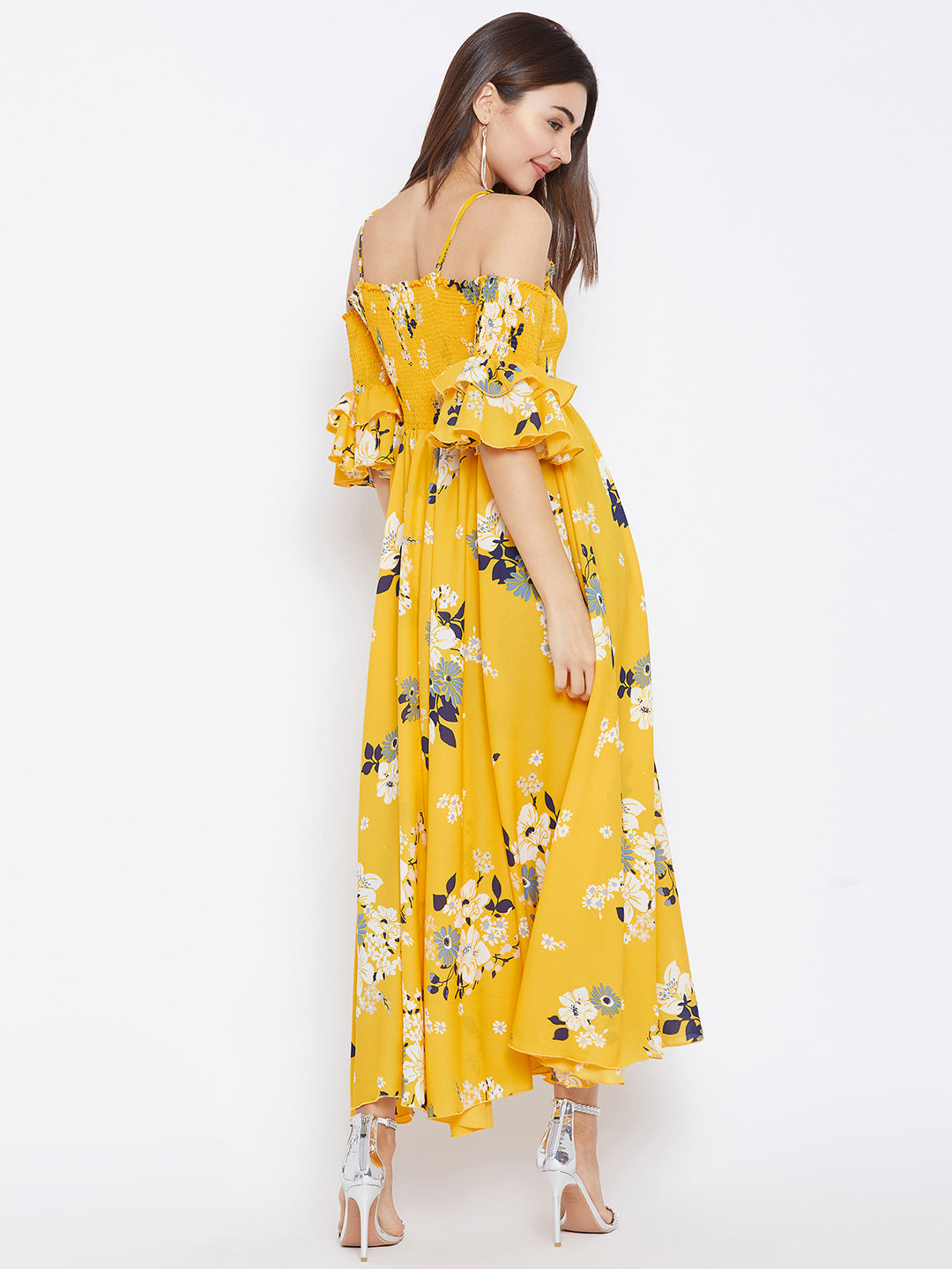 Women Yellow Floral Print Maxi Dress