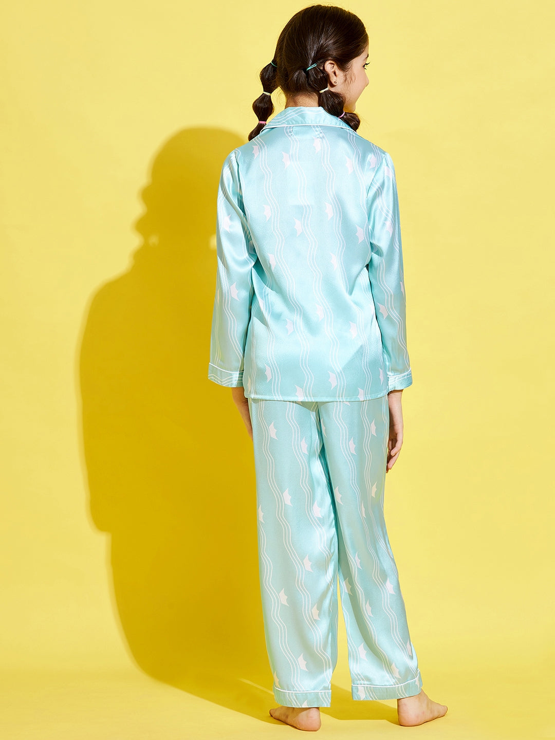 Cherry Jerry Girls Turquoise Blue White Printed Night suit
