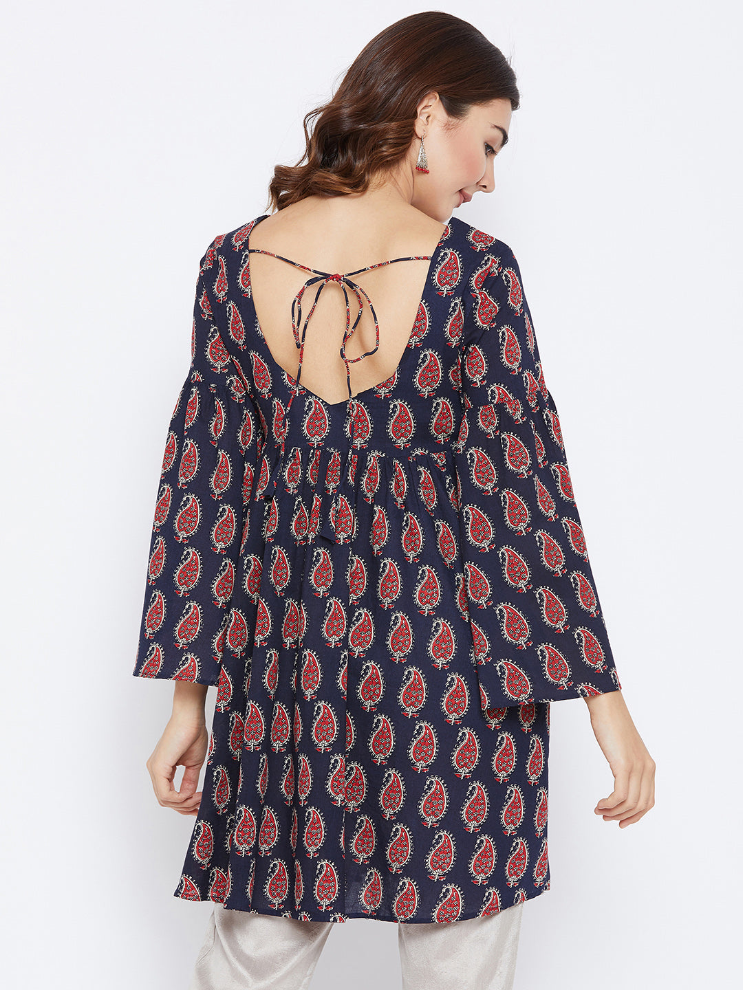 Women Navy Blue & Red Printed Style Kurta
