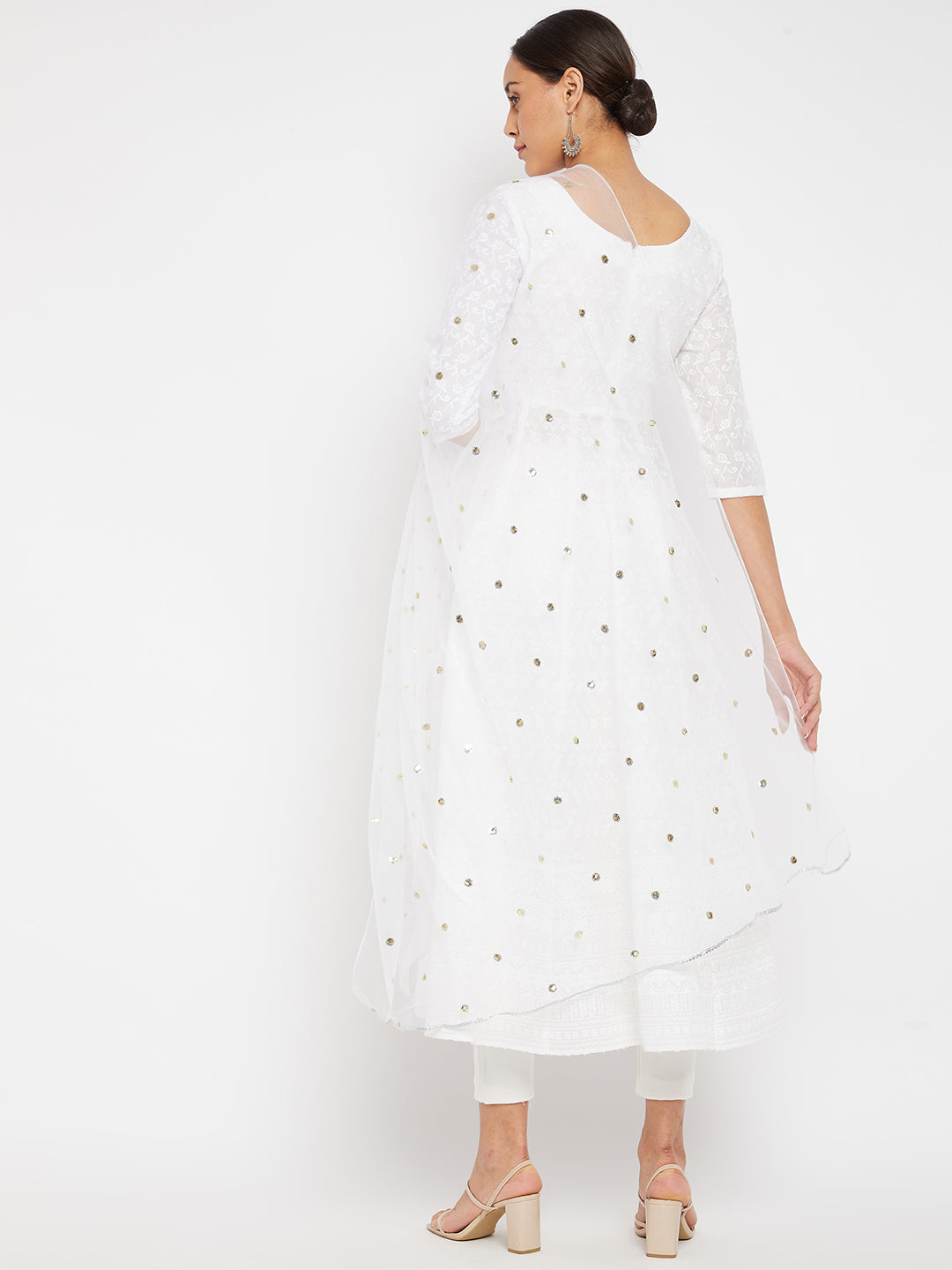 Women White A-Line Kurta with Trouser and Dupatta