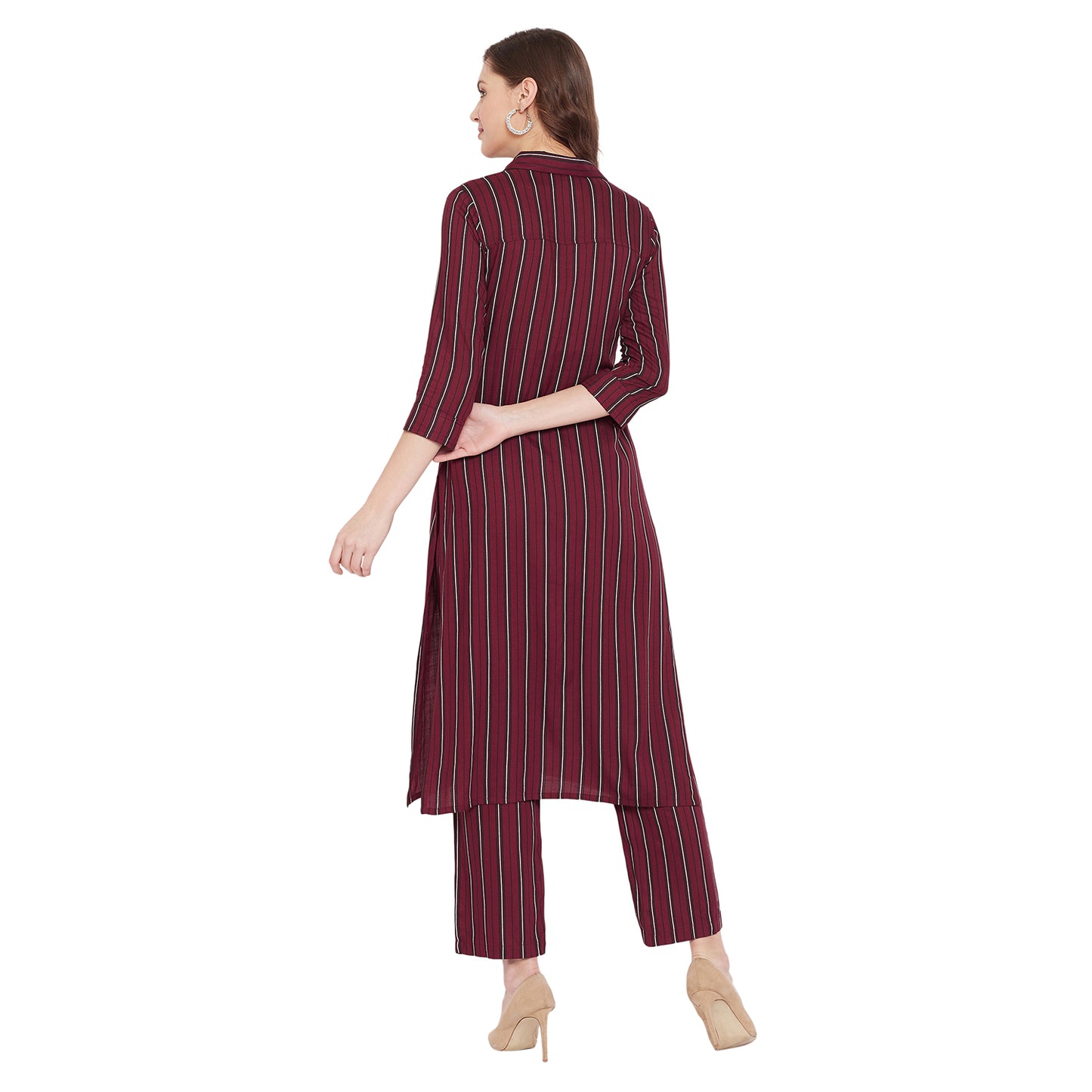 Formal Maroon Stripe kurta set
