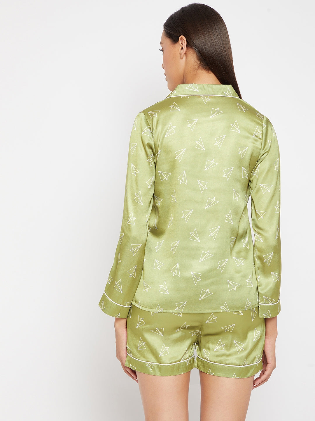 Women Lime Green & White Printed Night suit