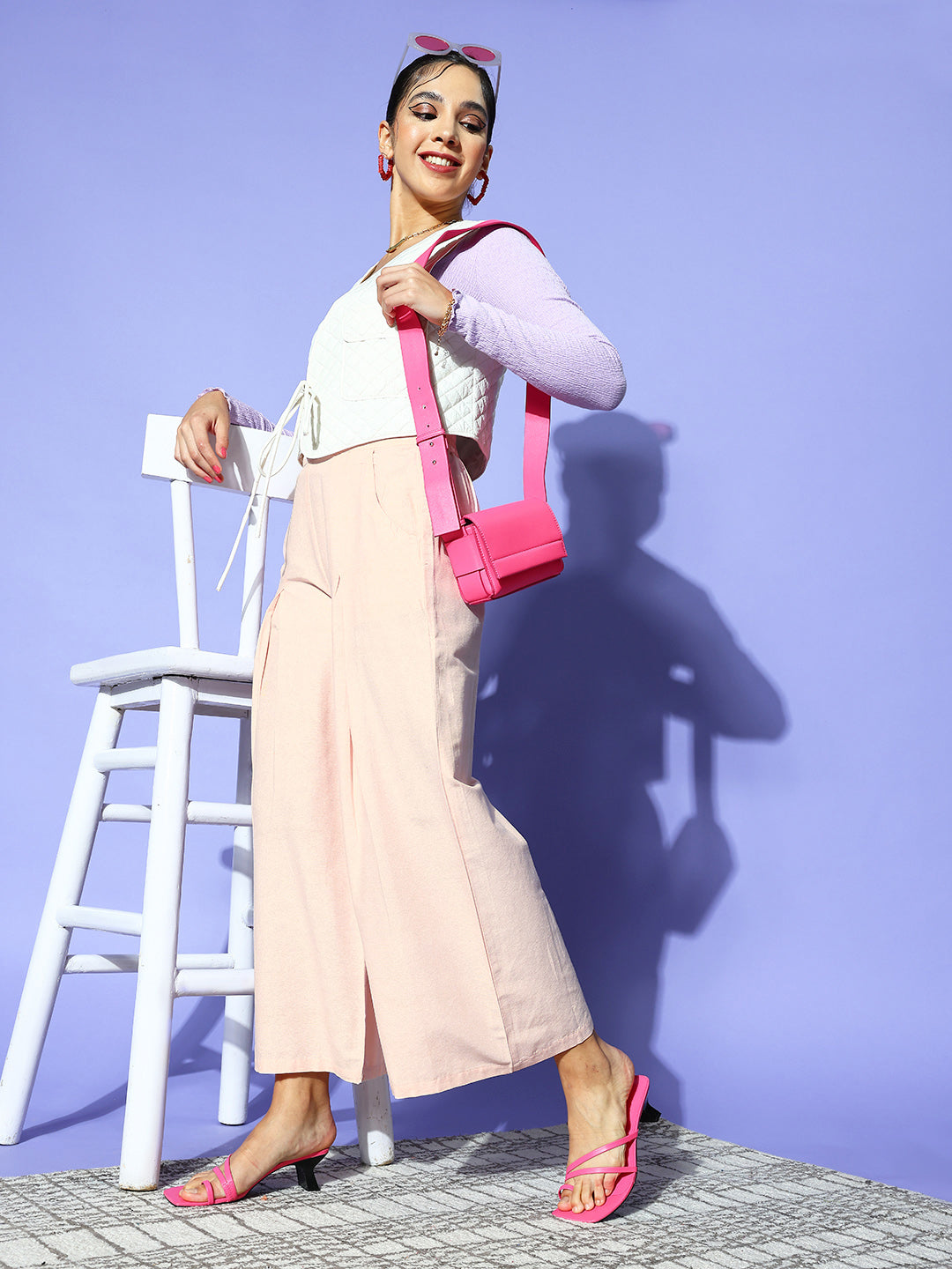 PANIT Women Pretty Pink Solid Wide Leg Trousers