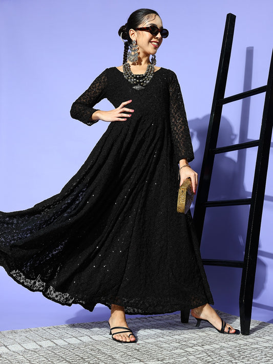 Women Stunning Black Ethnic Motifs Gown