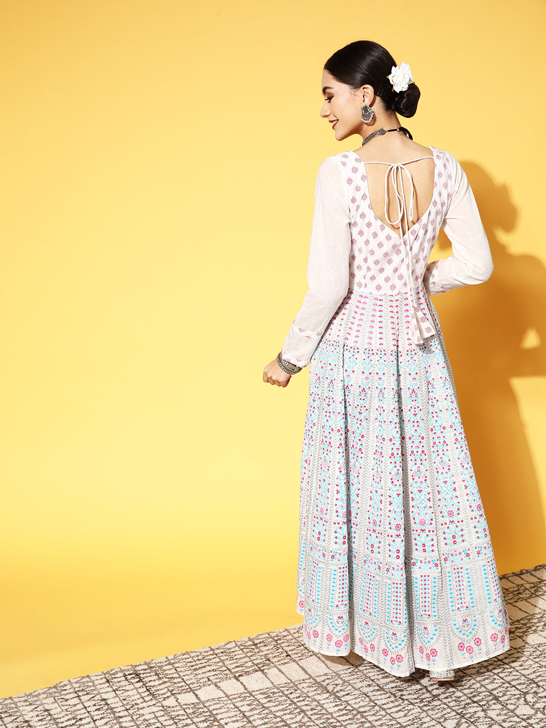 PANIT White Ethnic Motifs Swirling Volume Dress