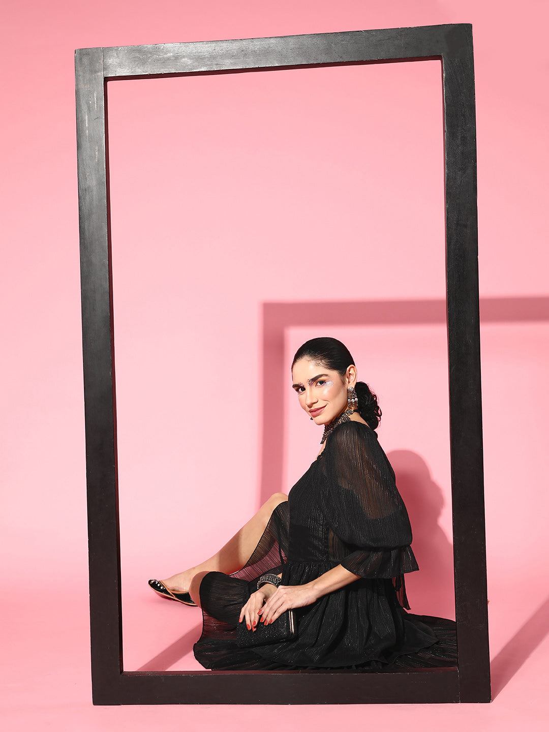 Women Black Solid Twist & Knot Dress