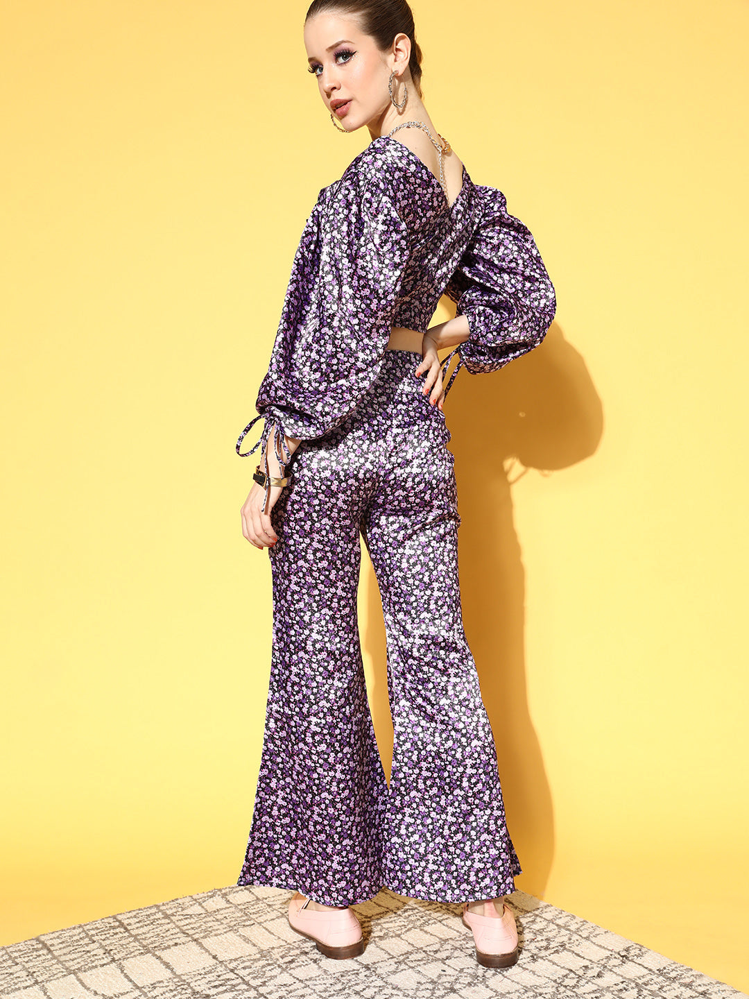 Women Pretty Purple Printed Top with Palazzos