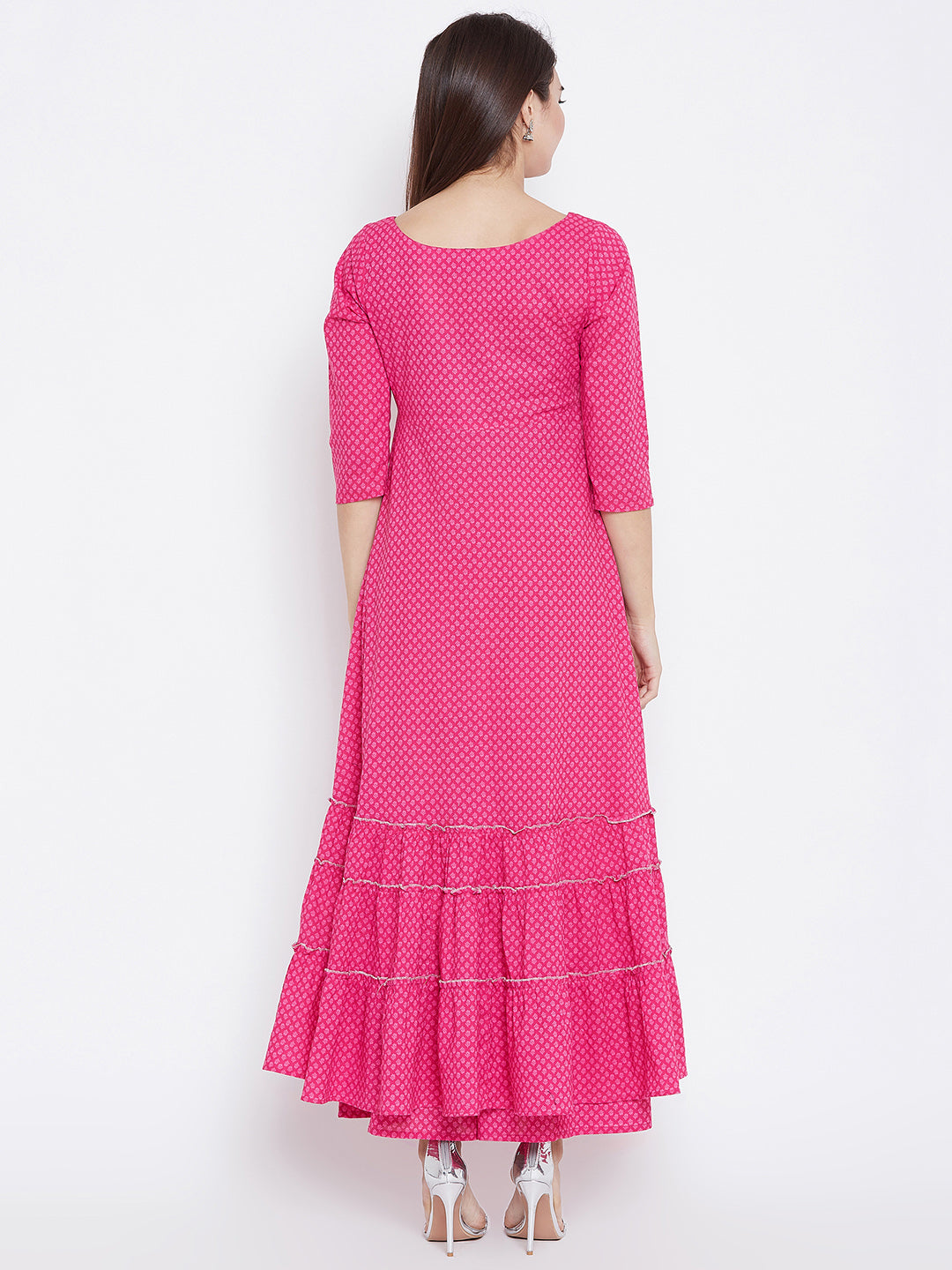 PANIT Women Pink Ethnic Motifs Printed Tiered Anarkali Kurta