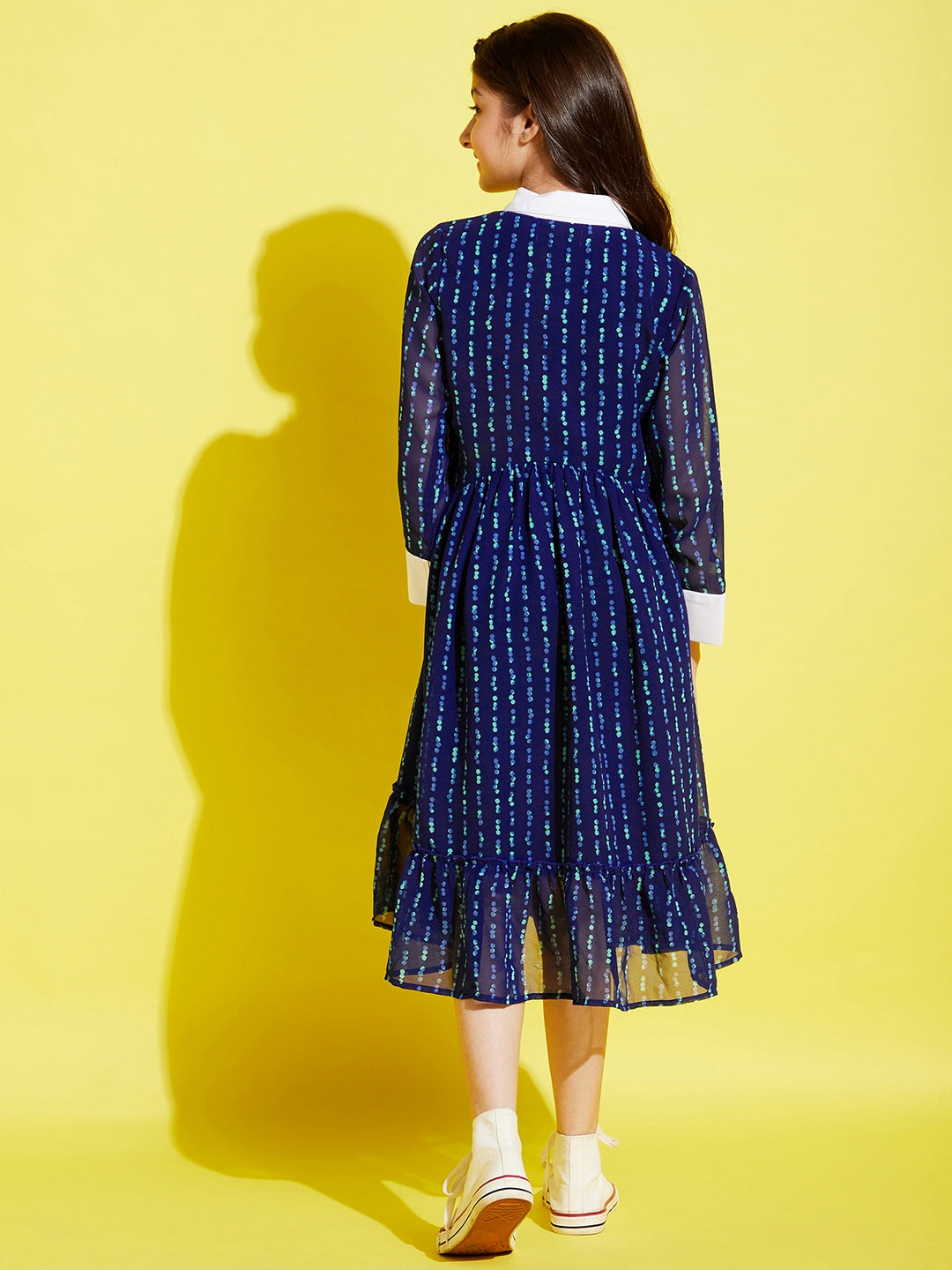 Girls Blue & White Midi Dress